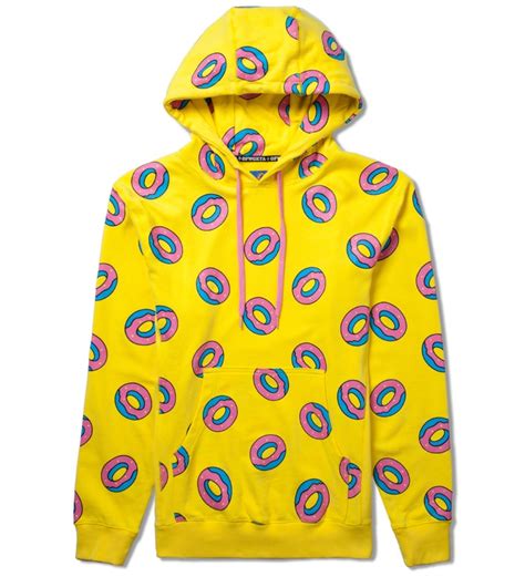 yellow hoodie with donuts.
